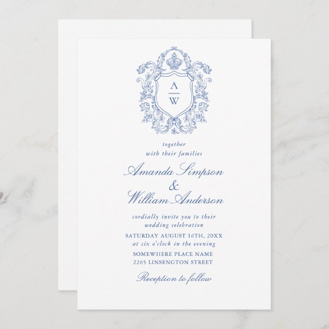 Elegant Dusty Blue French Garden Floral Wedding Invitation (Front/Back)