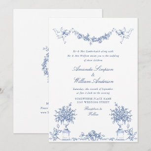 Elegant Dusty Blue French Garden Floral Wedding Invitation