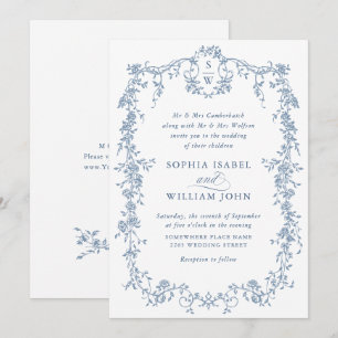 Elegant Dusty Blue French Garden Floral Wedding Invitation