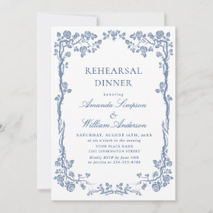 Elegant Dusty Blue French Garden Rehearsal Dinner Invitation