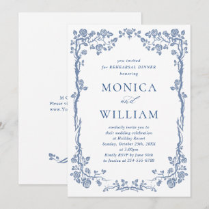 Elegant Dusty Blue French Garden REHEARSAL DINNER Invitation