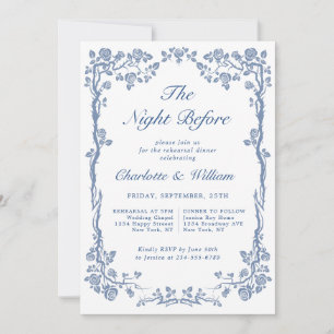Elegant Dusty Blue French Garden Rehearsal Dinner Invitation