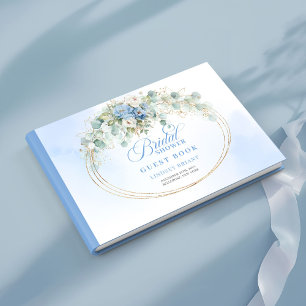 Elegant Dusty Blue Gold Floral Bridal Shower Guest Book