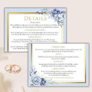 Elegant Dusty blue gold Floral wedding details  Enclosure Card