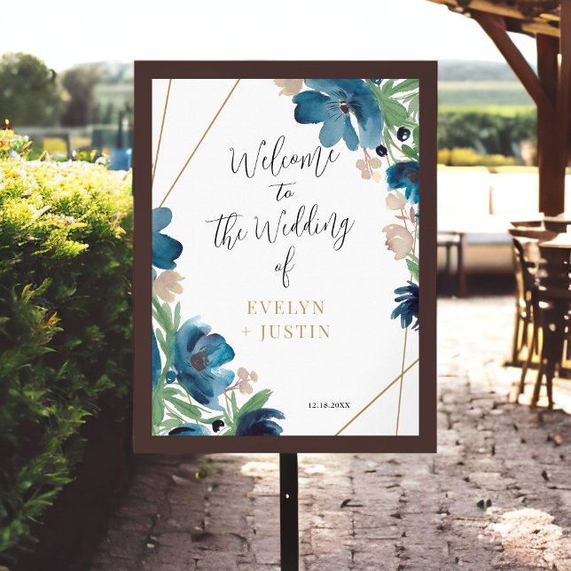 Elegant dusty blue gold Floral Wedding Welcome Poster (Elegant dusty blue gold Floral Wedding Welcome Poster)