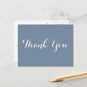 Elegant Dusty Blue Gold Script Wedding Thank You Postcard