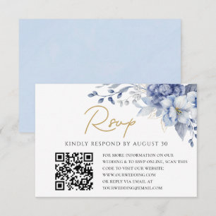 Elegant Dusty Blue gold  Wedding QR code RSVP