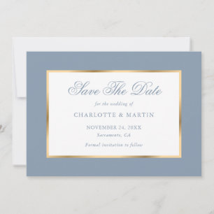 Elegant Dusty Blue Gold Wedding Save The Date