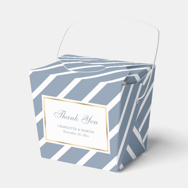 Elegant Dusty Blue Gold Wedding Thank You Favour Box (Front Side)