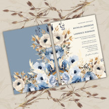 Elegant Dusty Blue Gold Winter Floral Wedding