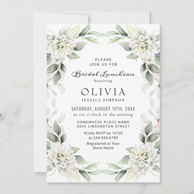 Elegant Dusty Blue Greenery Bridal Luncheon Invitation (Front)