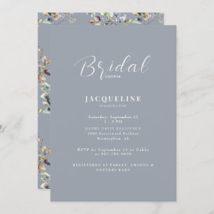 Elegant Dusty Blue Greenery Bridal Shower Invitation