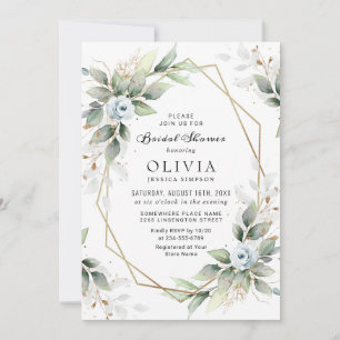 Elegant Dusty Blue  Greenery Bridal Shower Invitation