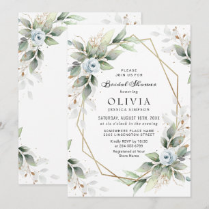 Elegant Dusty Blue Greenery Bridal Shower Invitation
