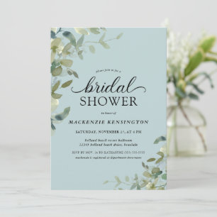 Elegant Dusty Blue Greenery Bridal Shower  Invitation