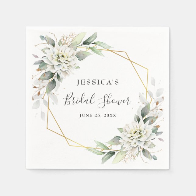 Elegant Dusty Blue Greenery Bridal Shower Paper Napkin (Front)