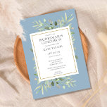 Elegant Dusty Blue Greenery Bridesmaids Luncheon Invitation<br><div class="desc">Featuring delicate watercolor greenery leaves on a dusty blue background,  this chic bridesmaids luncheon invitation can be personalised with your special celebration event information. Designed by Thisisnotme©</div>