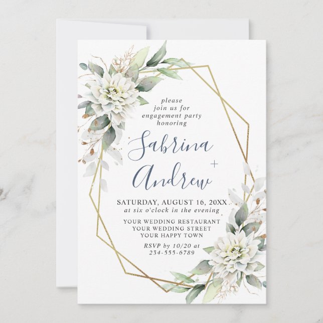 Elegant Dusty Blue Greenery Engagement Party Invitation (Front)