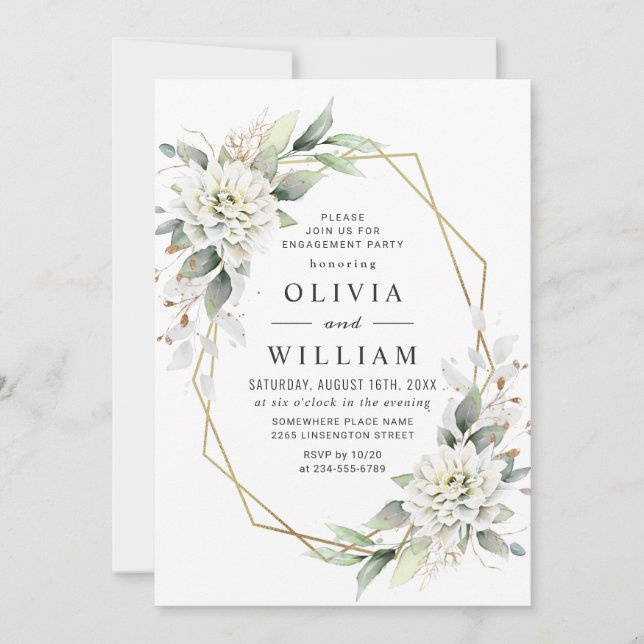 Elegant Dusty Blue Greenery Engagement Party Invitation (Front)