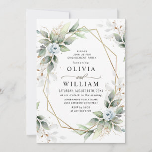 Elegant Dusty Blue  Greenery ENGAGEMENT PARTY Invitation