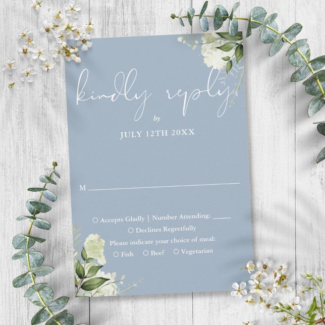 Elegant Dusty Blue Greenery Floral Wedding RSVP Card (Elegant Dusty Blue Greenery Floral Wedding RSVP Card)