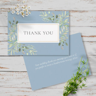 Elegant Dusty Blue Greenery Leaves Wedding Thank You Card
