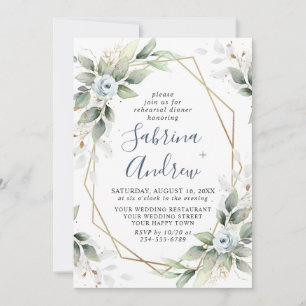 Elegant Dusty Blue  Greenery REHEARSAL DINNER Invitation