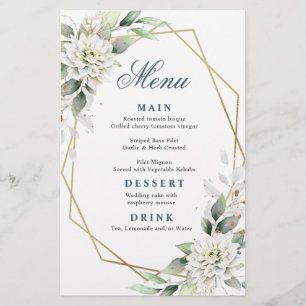 Elegant Dusty Blue Greenery Wedding Dinner Menu