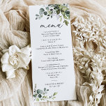 Elegant Dusty Blue Greenery Wedding Menu<br><div class="desc">Designed to coordinate with our Boho Greenery wedding collection,  this customisable Menu Template features mixed watercolor greenery leaves paired with a classy serif in black,  with a monogram on the back. Matching items available.</div>