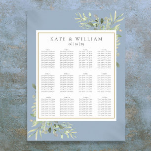 Elegant Dusty Blue Greenery Wedding Seating Chart