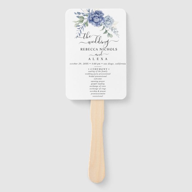 Elegant Dusty Blue Greenery Wedding Supplies Hand Fan (Front)