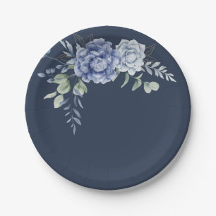 Elegant Dusty Blue Greenery Wedding Supplies Paper Plate