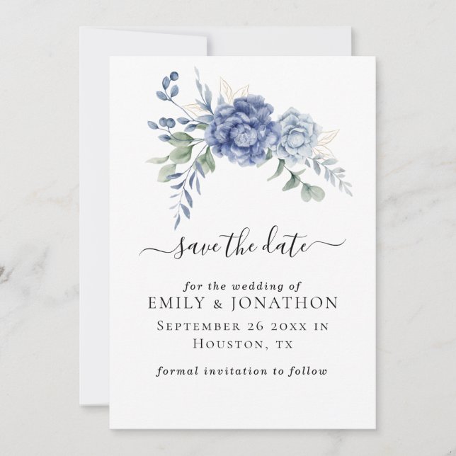 Elegant Dusty Blue Greenery Wedding Supplies Save The Date (Front)