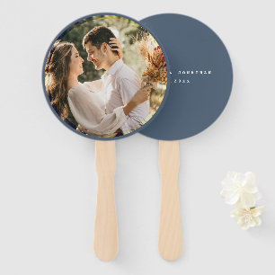 Elegant Dusty Blue Grey Couple Photo Wedding Favou Hand Fan