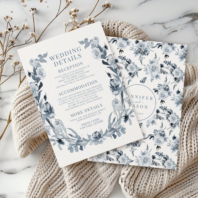 Elegant Dusty Blue Grey Floral Wedding Details Enclosure Card (Creator Uploaded)