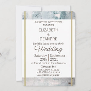 Elegant dusty blue grey gold modern wedding invitation