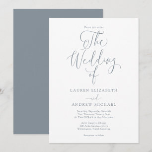 Elegant Dusty Blue Grey Minimalist Wedding Invitation