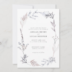 Elegant Dusty Blue Grey Wildflower Wedding Invitation
