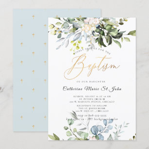 Elegant Dusty Blue Gum Eucalyptus Faux Gold Invitation