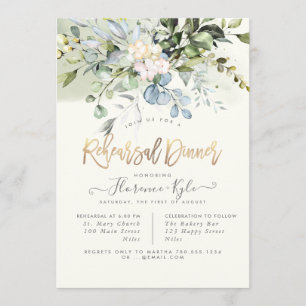 Elegant Dusty Blue Gum Eucalyptus Rehearsal Dinner Invitation