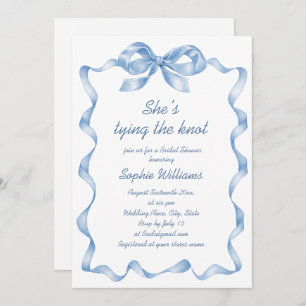 Elegant Dusty Blue Hand Drawn Bow Bridal Shower Invitation