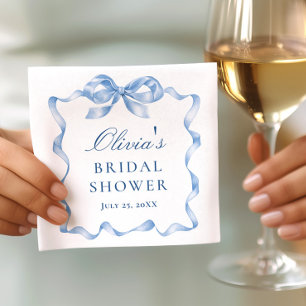 Elegant Dusty Blue Hand Drawn Bow Bridal Shower Napkin