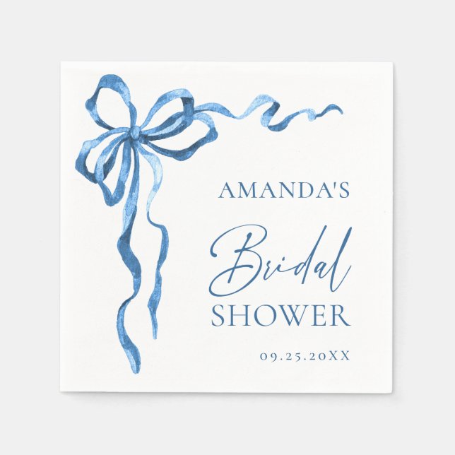 Elegant Dusty Blue Hand Drawn Bow Bridal Shower Napkin (Front)