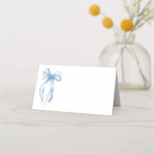 Elegant Dusty Blue Hand Drawn Bow Bridal Shower Place Card