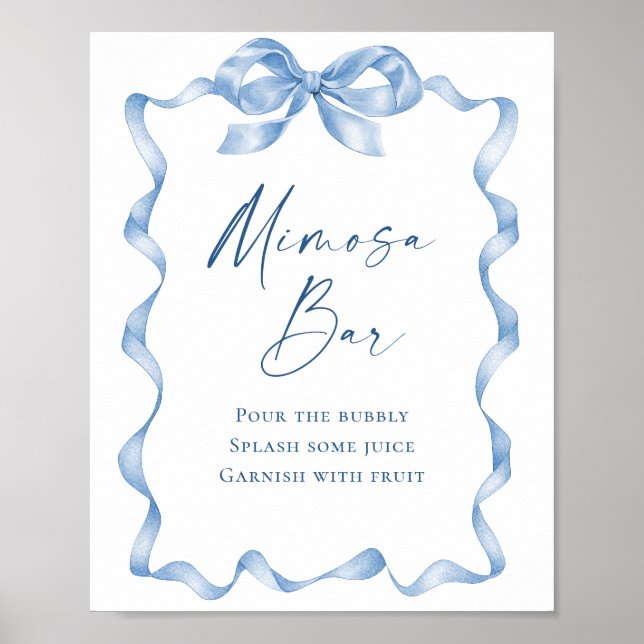 Elegant Dusty Blue Hand Drawn Bow Bridal Shower Poster (Front)