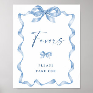 Elegant Dusty Blue Hand Drawn Bow Bridal Shower Poster