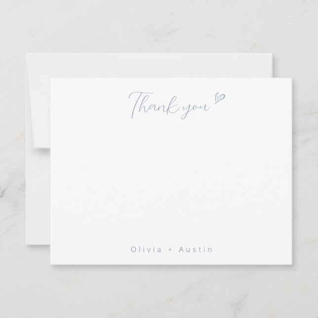 Elegant Dusty Blue Hand Drawn Bow Thank You Card (Front)