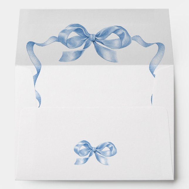 Elegant Dusty Blue Hand Drawn Bow Wedding Envelope (Back (Bottom))