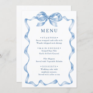 Elegant Dusty Blue Hand Drawn Bow Wedding Menu