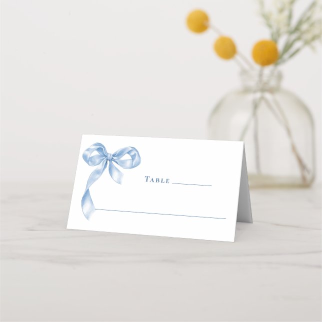 Elegant Dusty Blue Hand Drawn Bow Wedding Place Card (Front)